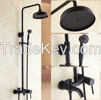 Antique Black Bronze Brass Bathroom Waterfall Shower Tap Set TFB558