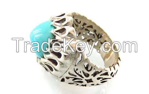 Silver ring silver turquoise beautiful nishaburi