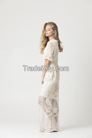 Women's Embroidered Boho Maxi Dress 