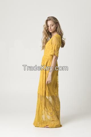 Women's Embroidered Boho Maxi Dress 