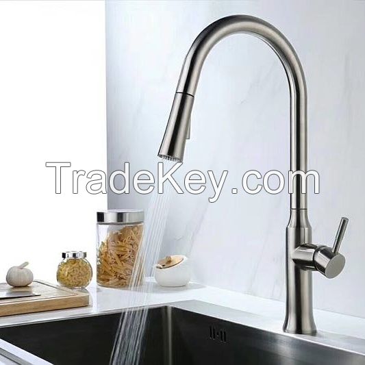 HANWEI Stainless steel 304 pull down taps saving water mute kitchen faucet