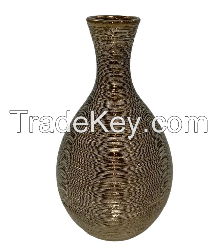 VASE CERAMIC SPUN METALLIC GOLD 9IN