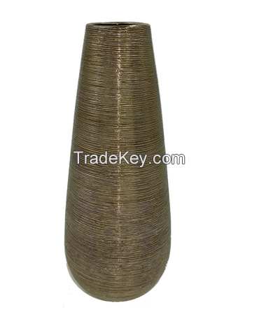 VASE CERAMIC SPUN METALLIC GOLD 12.5IN