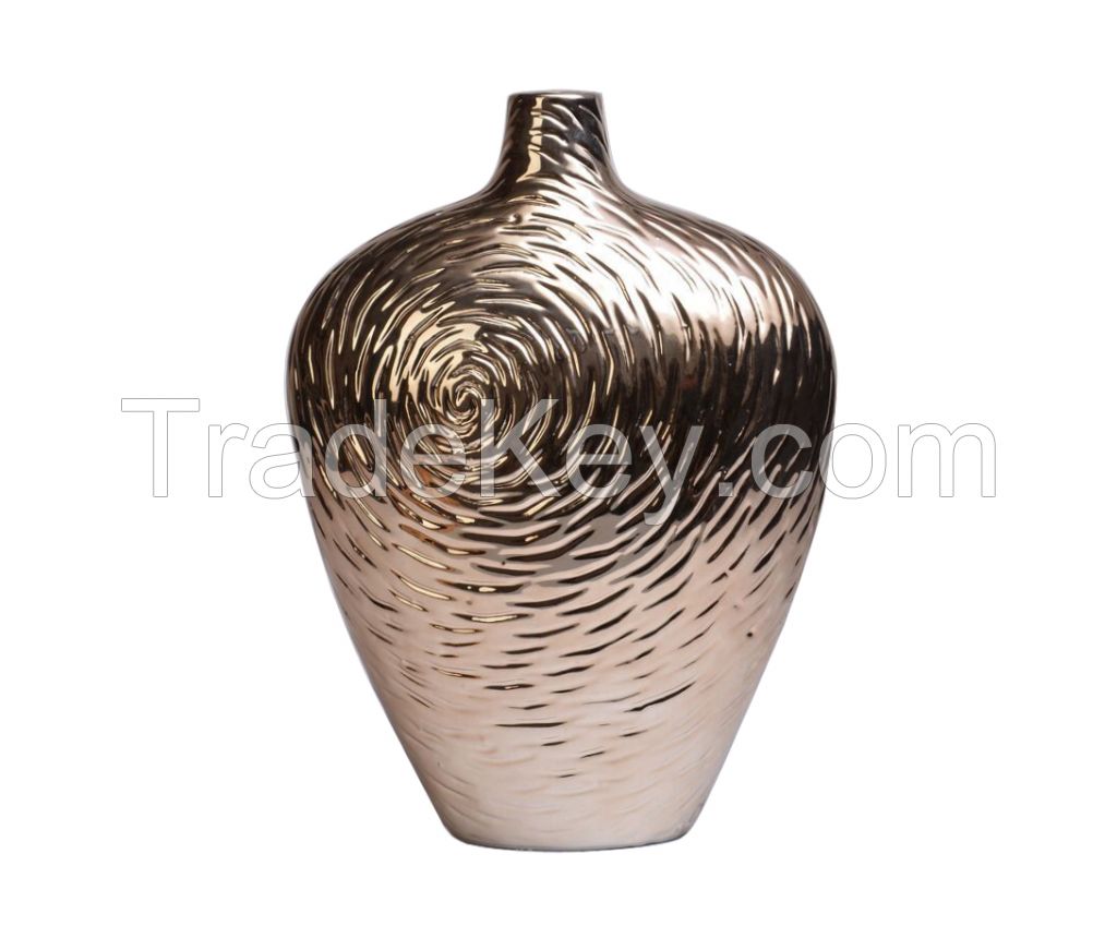 vase with rose design, metallic fnish 12"H