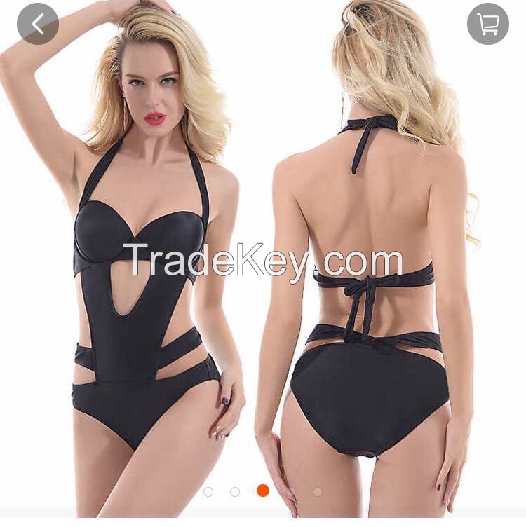 2018 new women's swimsuit bikini with chest cushion strip steel bracket wholesale oem made in China