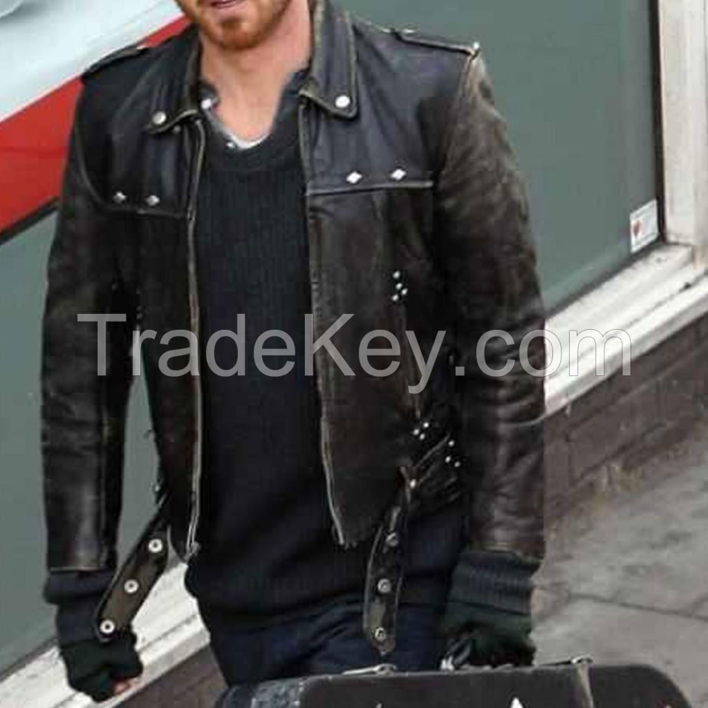 A LONG WAY DOWN AARON PAUL BLACK DISTRESSED JACKET