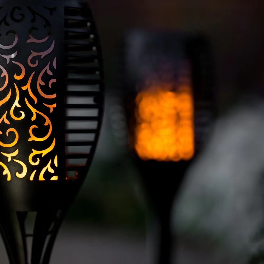 96LED Solar panel Fire Flickering Dancing Flame bright Torch Light for garden pathway