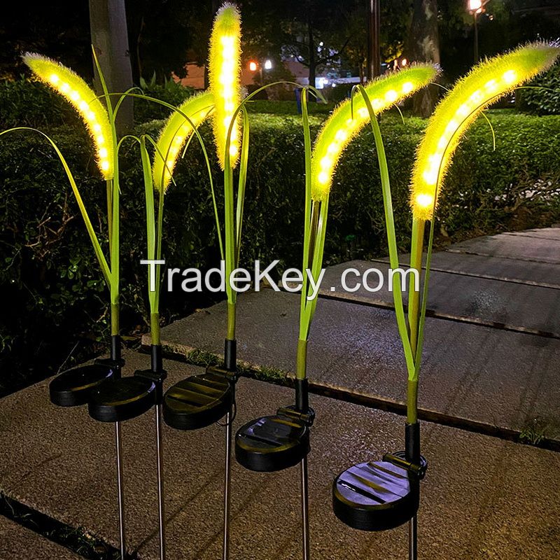 2024 Green Energy Lighting House Outdoor Decorations Steel Garden Led Reeds Light For Courtyard Soler Power Rechargeable Light