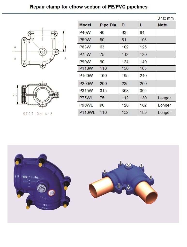 pipe clamps, pipe repair tee, pipe fitting, pipe leak repair clamp, water stopper- elbow