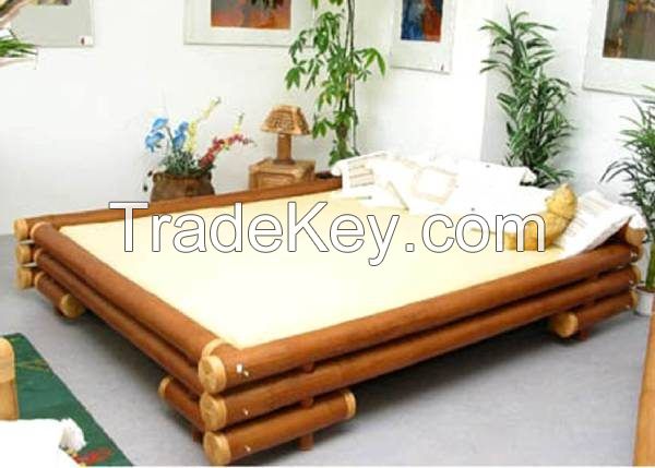 Contemporary, minimalist, high-quality hotel bedroom furniture set featuring a king-size bamboo bunk bed and a single adult bed set