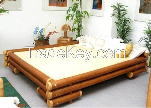 Countryside Wooden Beds Bedroom Furniture Set Solid Bamboo Wood Bed Frame