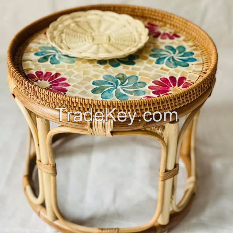 SIRENA CONTEMPORARY RATTAN TABLE / MINIMALIST BOHO STYLE / MADE IN VIETNAM