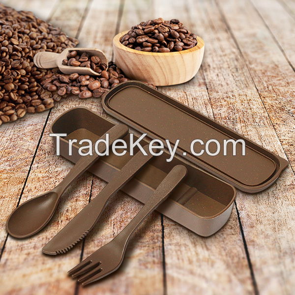 REUSABLE COFFEE GROUNDS CUTLERY SET / ECO-CONSCIOUS CHOICE / NATURAL MATERIALS