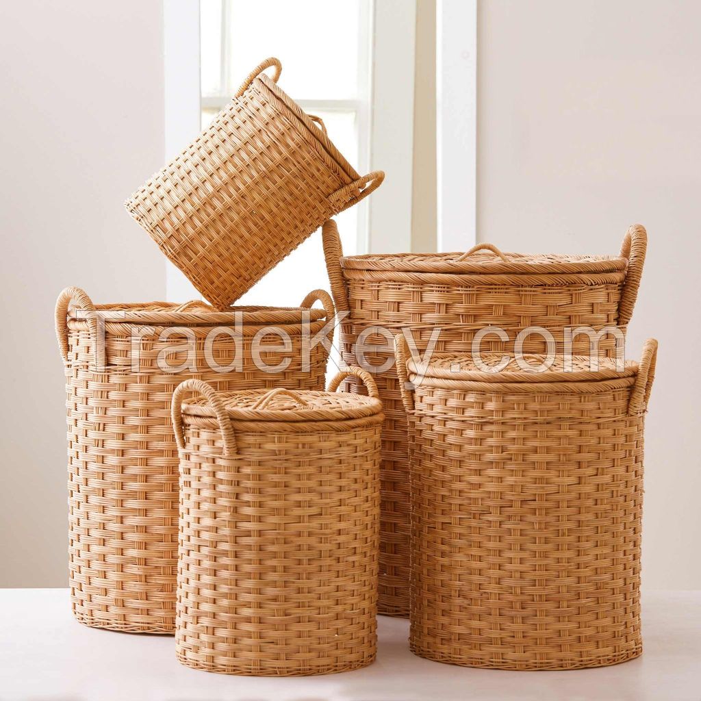 HANDMADE WOVEN RATTAN BASKET / HOUSEHOLD ORGANIZER / DECORATIVE STORAGE FOR LIVING ROOM, BEDROOM, AND OFFICE