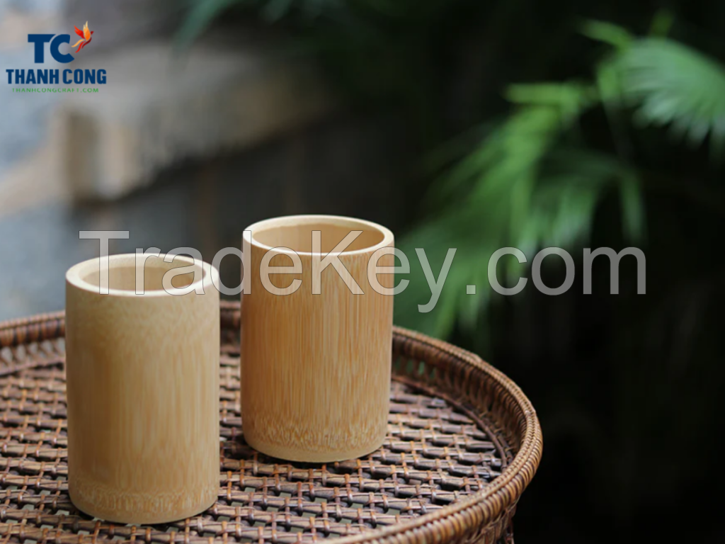 HANDMADE BAMBOO CUP WITH NATURAL FINISH FOR SMOOTHIES COFFEE SHOPS EVENTS AND GREEN LIFESTYLE BRANDS