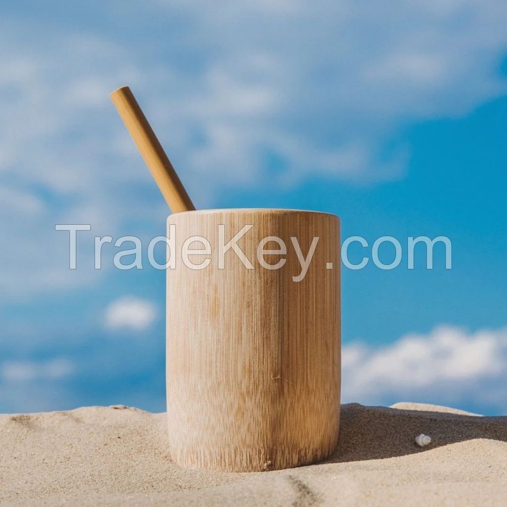 HANDMADE BAMBOO CUP WITH NATURAL FINISH FOR SMOOTHIES COFFEE SHOPS EVENTS AND GREEN LIFESTYLE BRANDS