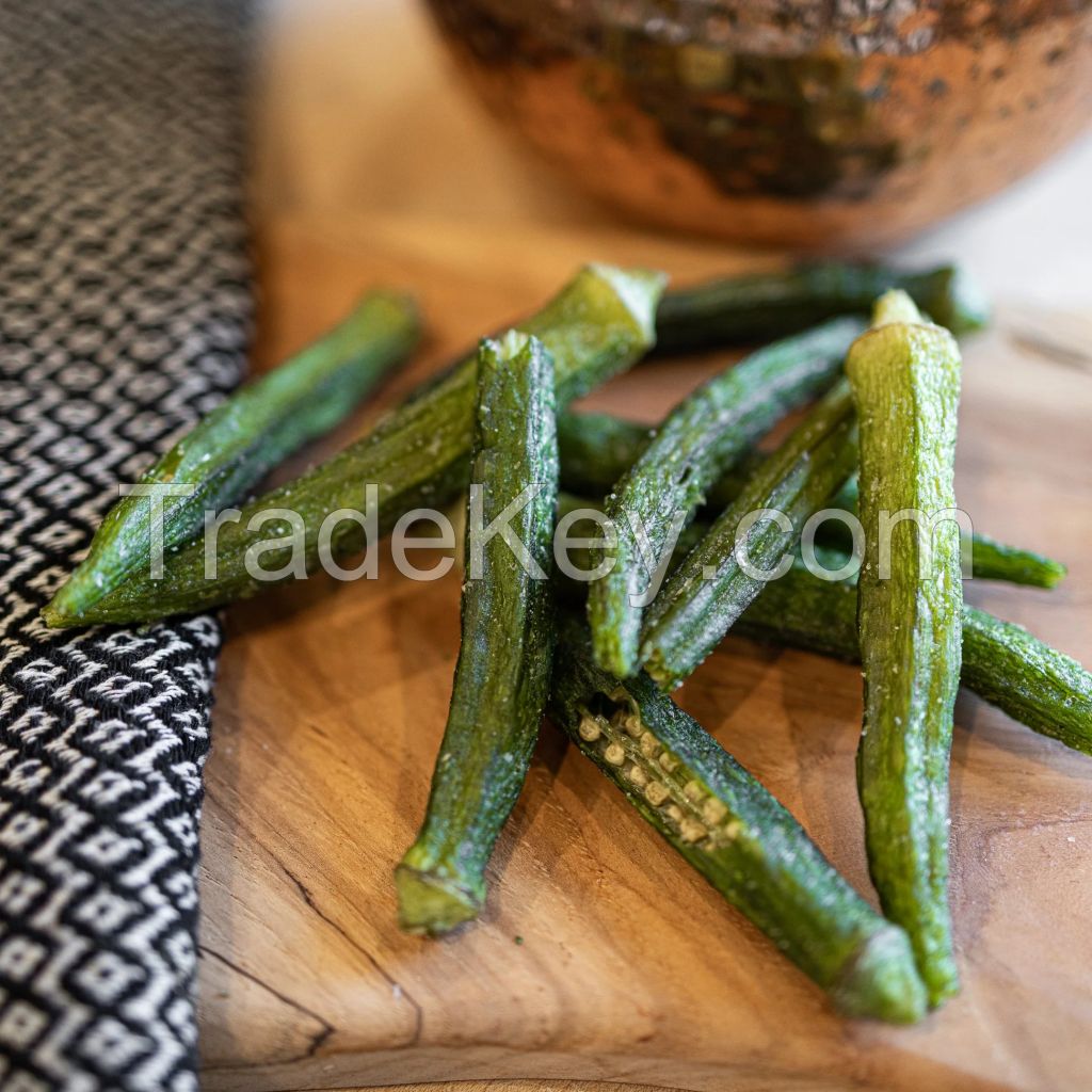 NATURAL VACUUM DRIED OKRA / LOW TEMPERATURE PROCESS / CRISPY TEXTURE / CLEAN LABEL PRODUCT