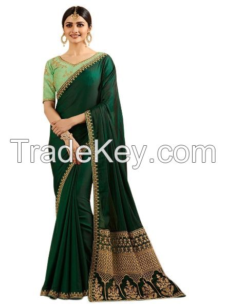 Party Wear Green Silk Saree