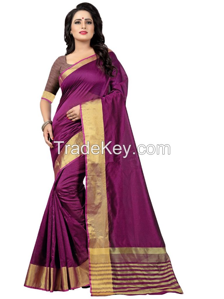 Magenta Solid Silk Saree