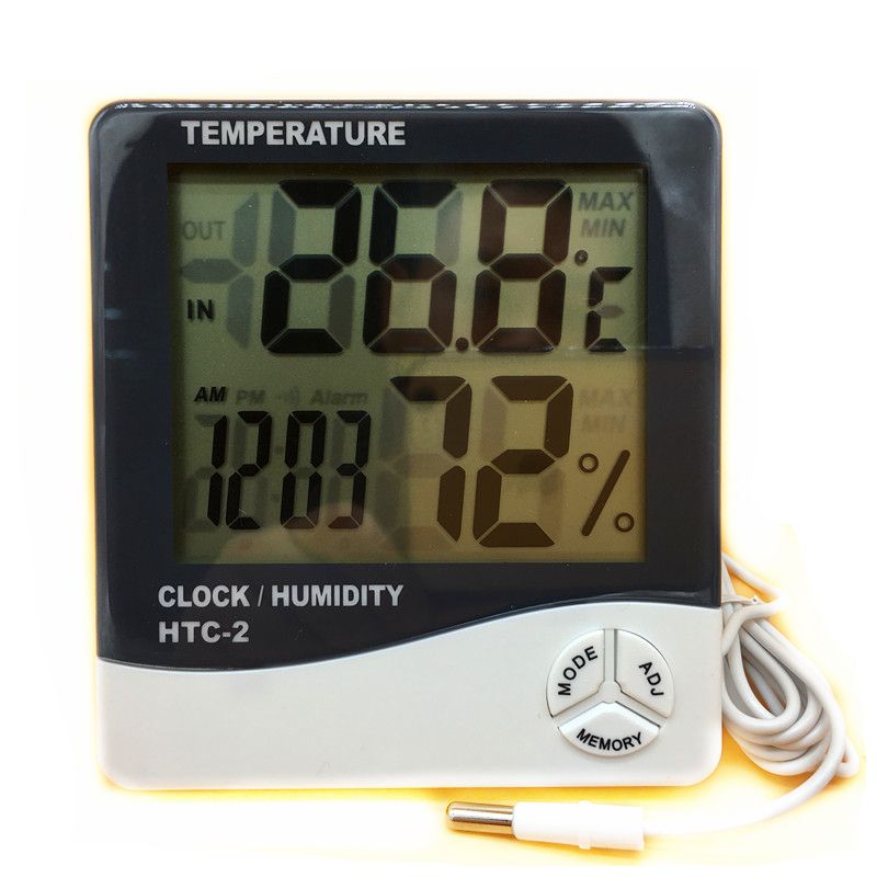 Digital Thermometer/Hygrometer Tester Electronic Clock HTC-2 Temperature Humidity Meter for Indoor Outdoor Household