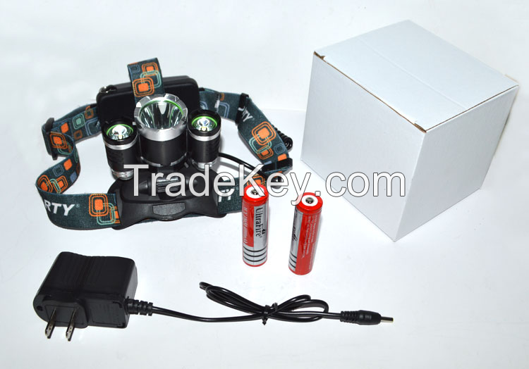 Supper power rechargeable 3- light source led headlamp