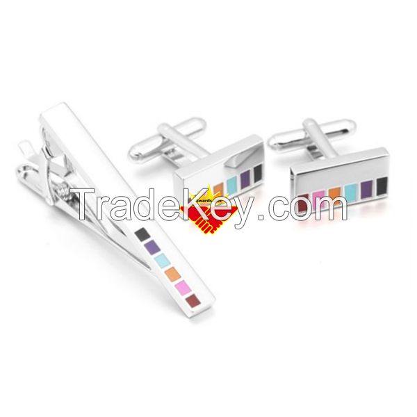 Piano key design hard enamel cufflink and tie clip set