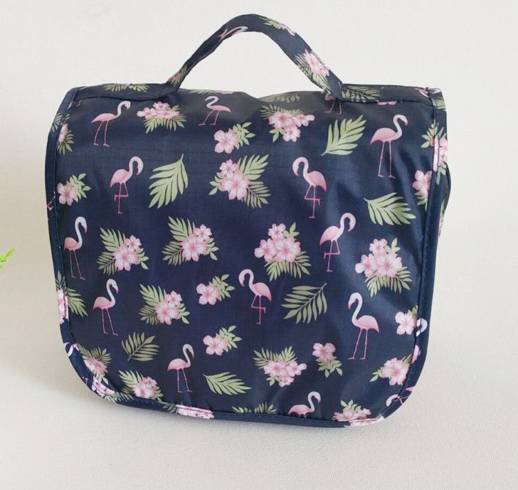 flamingo printing convas cosmetic bag storage bag with handle