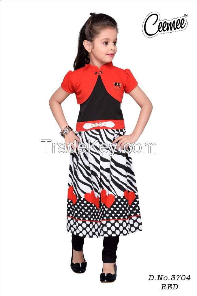 Girls sleeveless long fancy dress top with short sleeves coat & leggings 