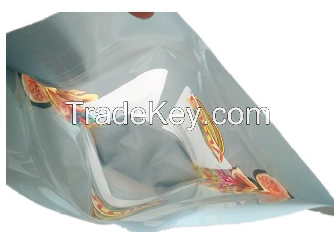 Custom printed logo plastic aluminum foil lined standup ziplock pouch  with clear window