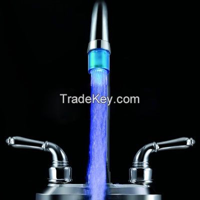 Round Spout Body Chrome Bathroom LED Faucet With Rainbow Changing