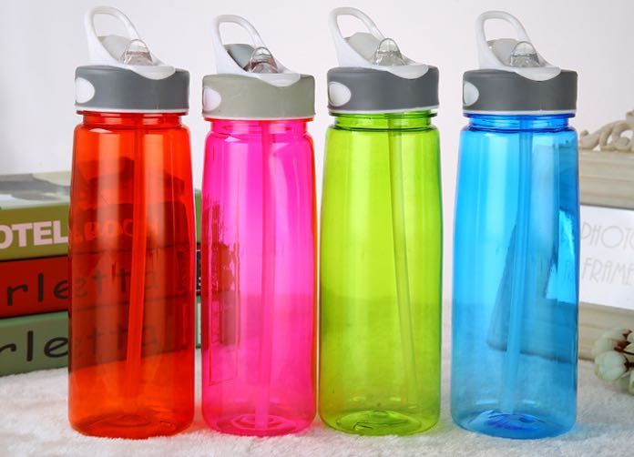 BPA free plastic sport drinking water bottle tritan transparent straw traveling portable bottle