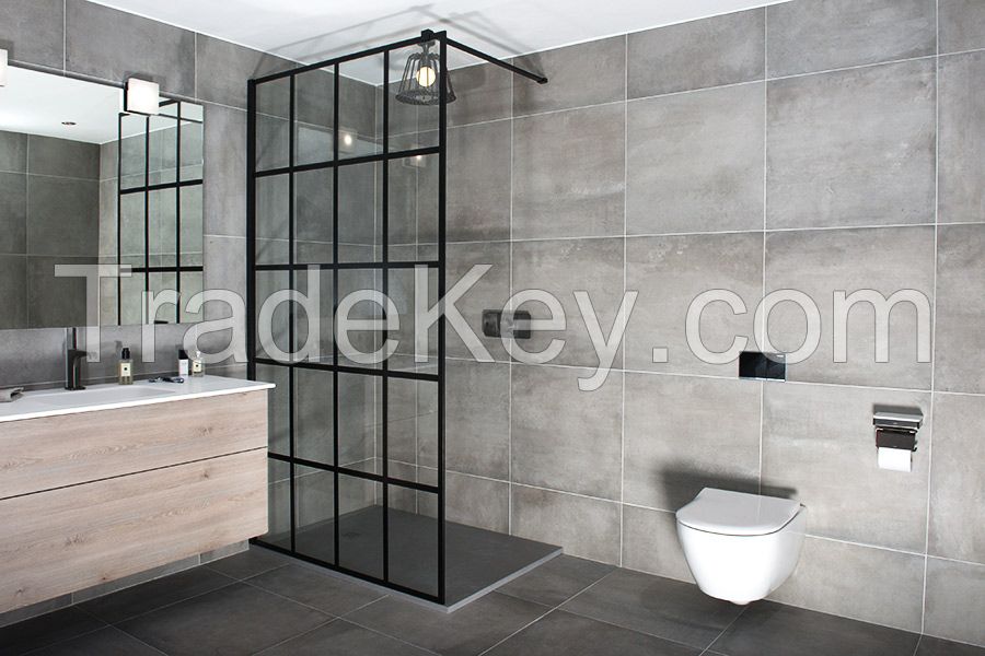 Custom Made Frame Grid Style Black Shower Screen