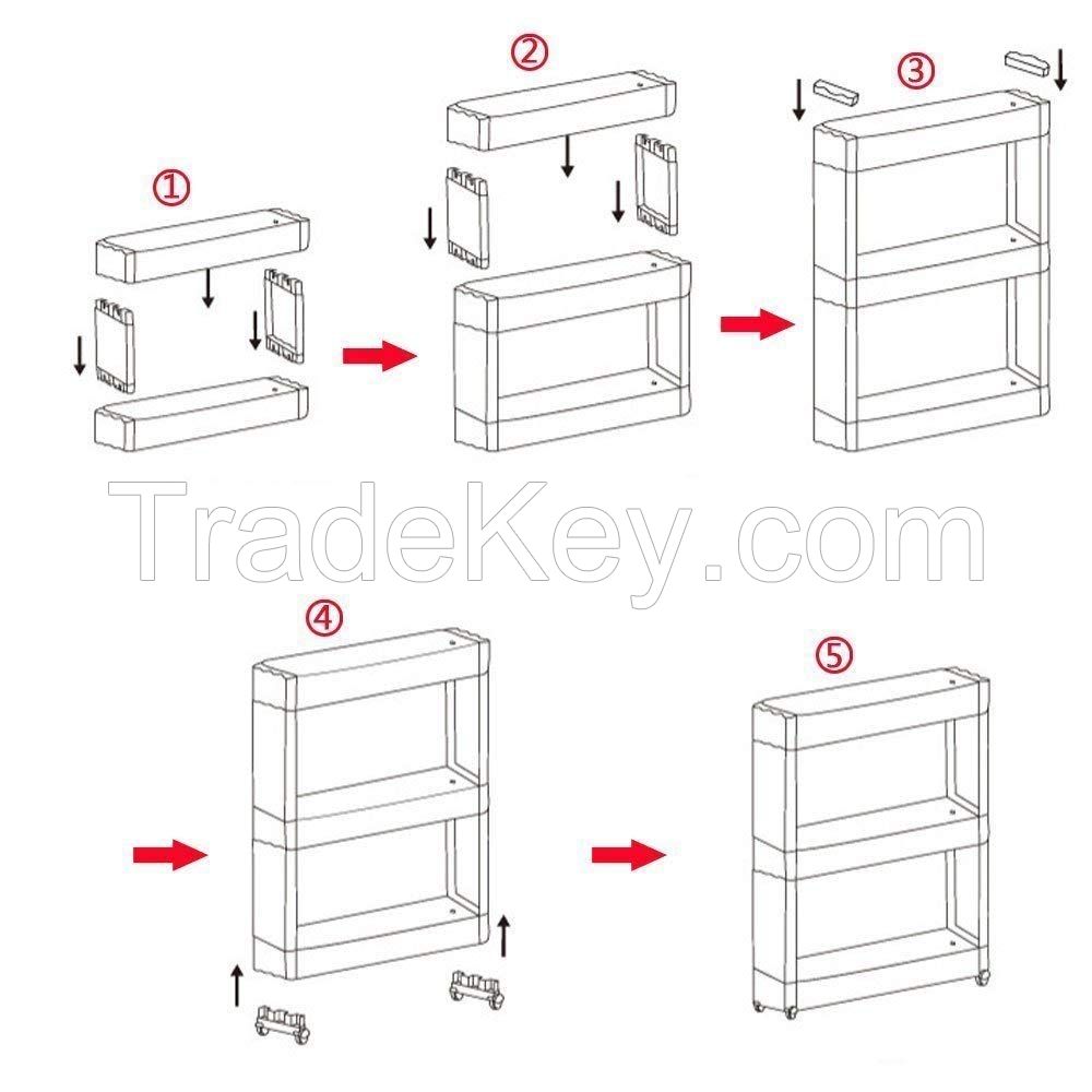 3 Layer Space Saving Multi Purpose Storage Organizer Rack Shelf with Wheels for Kitchen Bathroom Bedroom