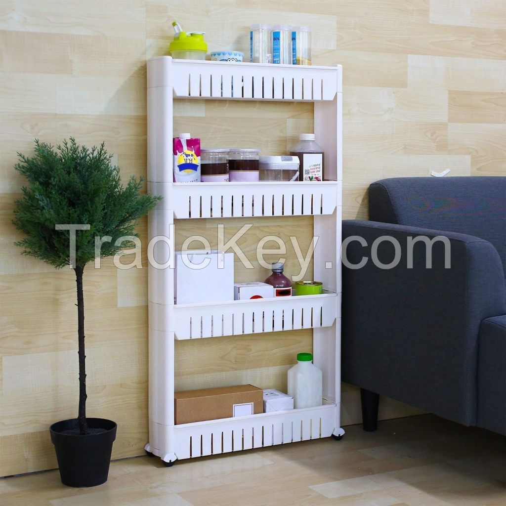 4 Layer Space Saving Storage Organizer Rack Shelf with Wheels for Kitchen Bathroom Bedroom