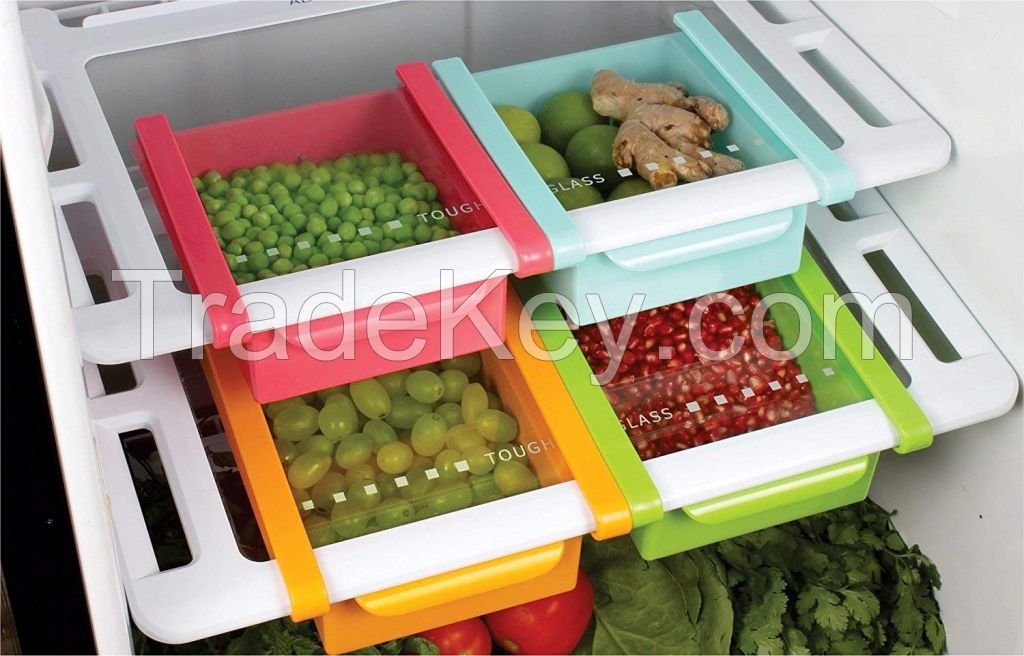 Refrigerator Plastic Storage Fridge Racks Tray Selves Shelf (Set of 4)(Multi-Color)