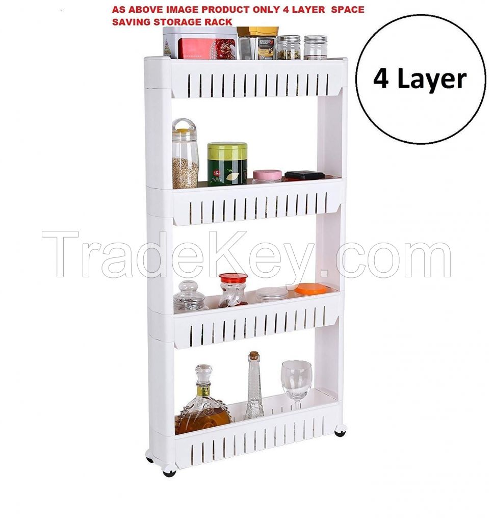 4 Layer Space Saving Storage Organizer Rack Shelf with Wheels for Kitchen Bathroom Bedroom