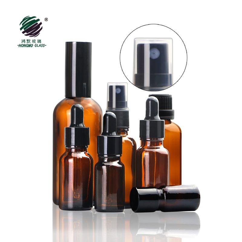 amber essential oil glass dropper bottle with spray pump for cosmetic packaging 5ml 10ml 15ml 20ml 30ml 50ml 100ml