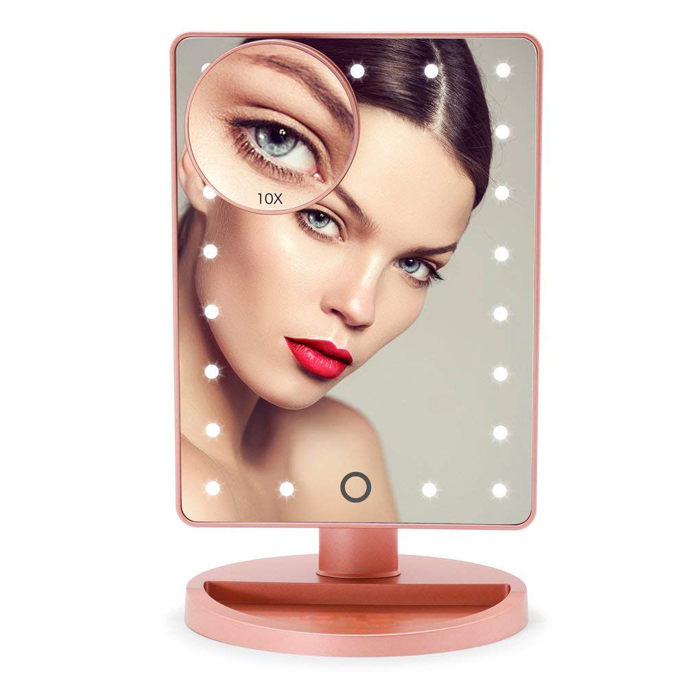 Makeup Mirror, 22 LED Lights and Touch Screen, 360ÃÂ°Free Rotation, Detachable 10X Magnification Spot Mirror, Battery Powered High Clarity Cosmetic Mirror  MM138