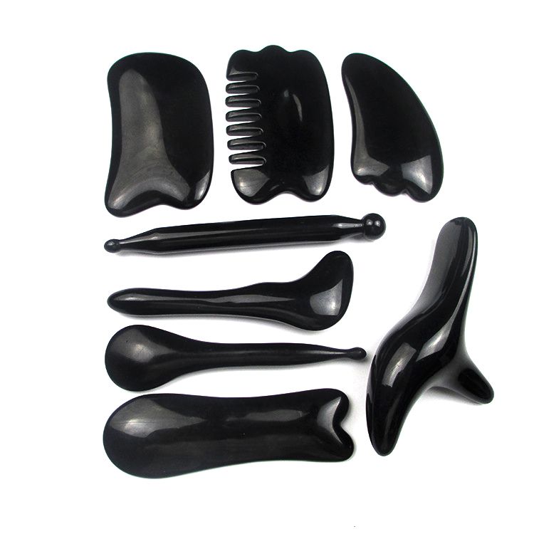 8pcs Chinese Gua Sha Scraping Massage Tool, Hand Made Buffalo Horn Guasha Scraper for Physical/Trigger Point Therapy,Facial/Anker/Neck/Mucle