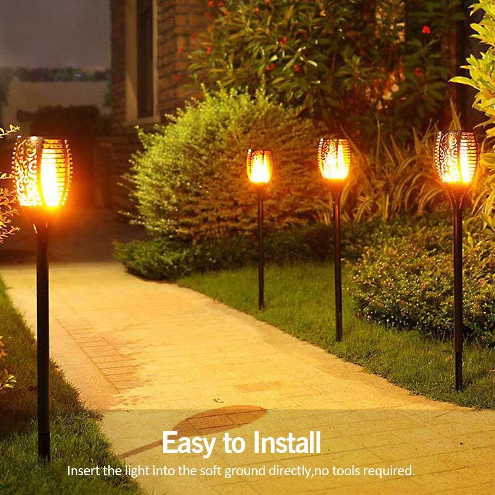 Solar Light Outdoor Flame Dancing Flickering Torch Lights Waterproof 96 LED Lantern Solar Spotlights Dusk to Dawn Lighting Lamp for Garden Pathways Yard Patio Path