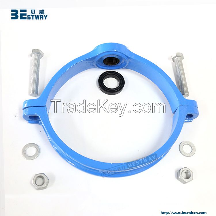 standard cast iron saddle clamp for PVC or PE pipes