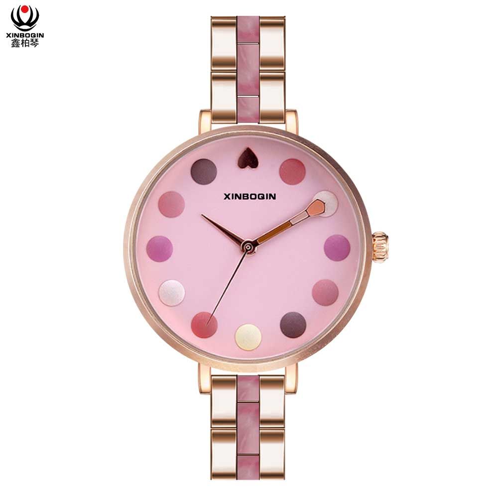 XINBOQIN Supplier Women Custom LOGO Tide Chinese Simple Fashion New Design 3atm Waterproof Japan Movt Quartz Stainless Steel Back Acetate Watch