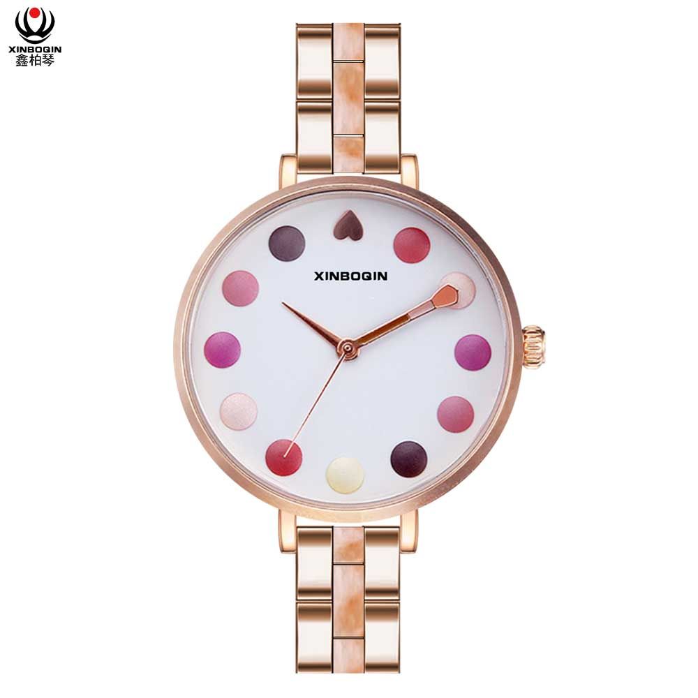 XINBOQIN Supplier Women Custom LOGO Tide Chinese Simple Fashion New Design 3atm Waterproof Japan Movt Quartz Stainless Steel Back Acetate Watch