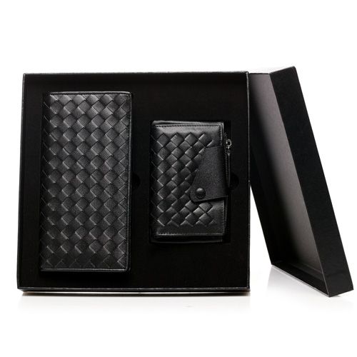 Black Long wallet for men leather wallet business gift box set with key holder