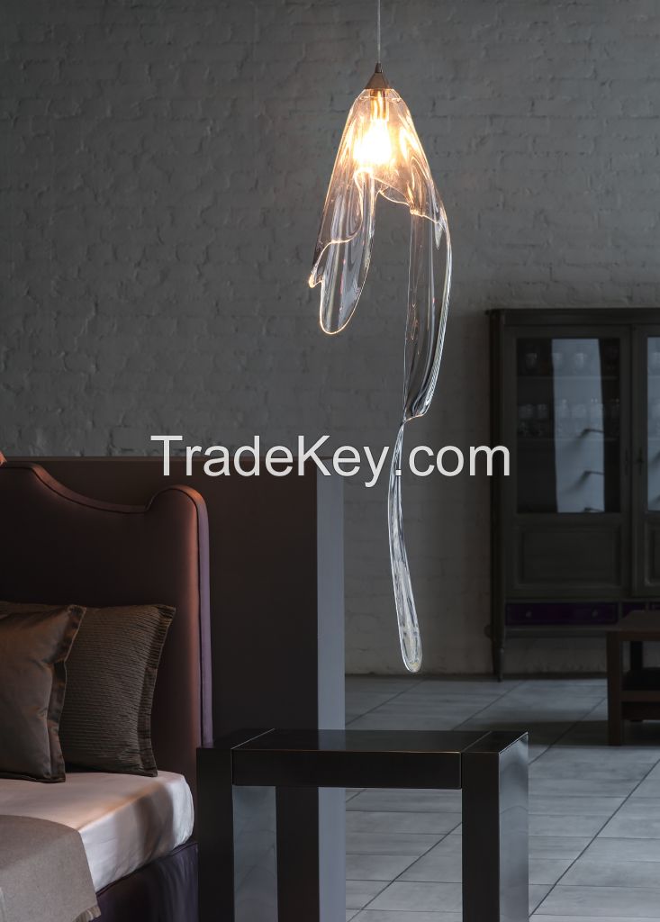 Designer handblown glass light, 1 light pendant lamp FOUR-FOURTEEN