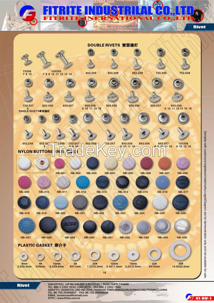 Snap Buttons, Press Buttons, Rivets, Eyelets, Grommet