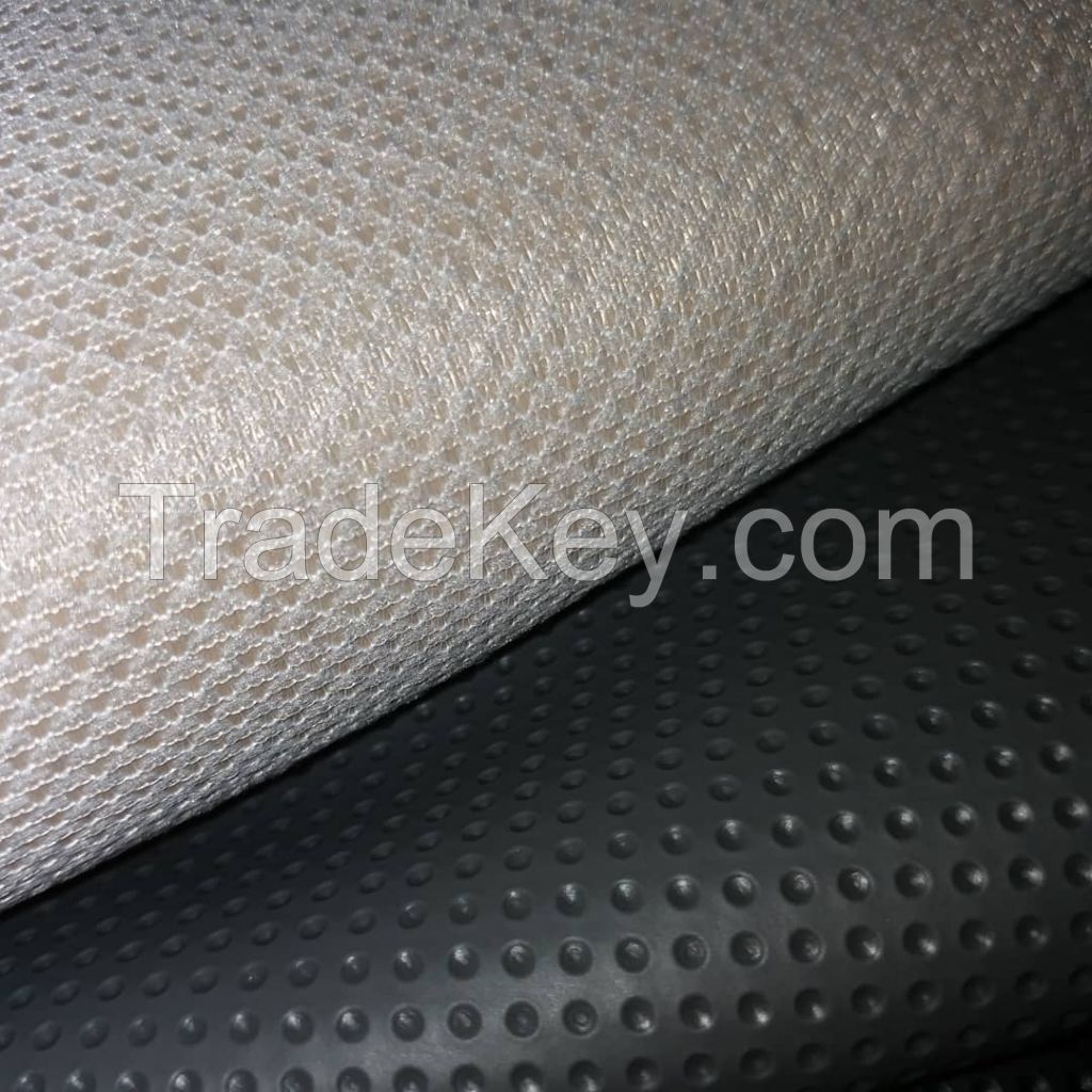 PVC leather 0.6mm thickness fishnet backing bottom cloth stocklot for auto interior upholstery