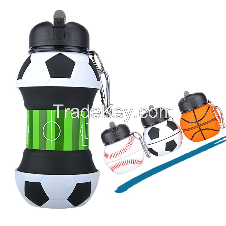 Popular Kids Sport Soccer Silicone Drink Foldable Water Bottle BPA Free