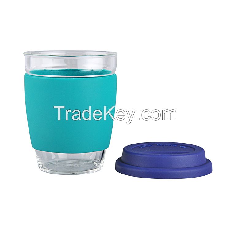 2018 Hot Selling 350ml Borosilicate Glass Water Cup With Silicone Cover And Lid