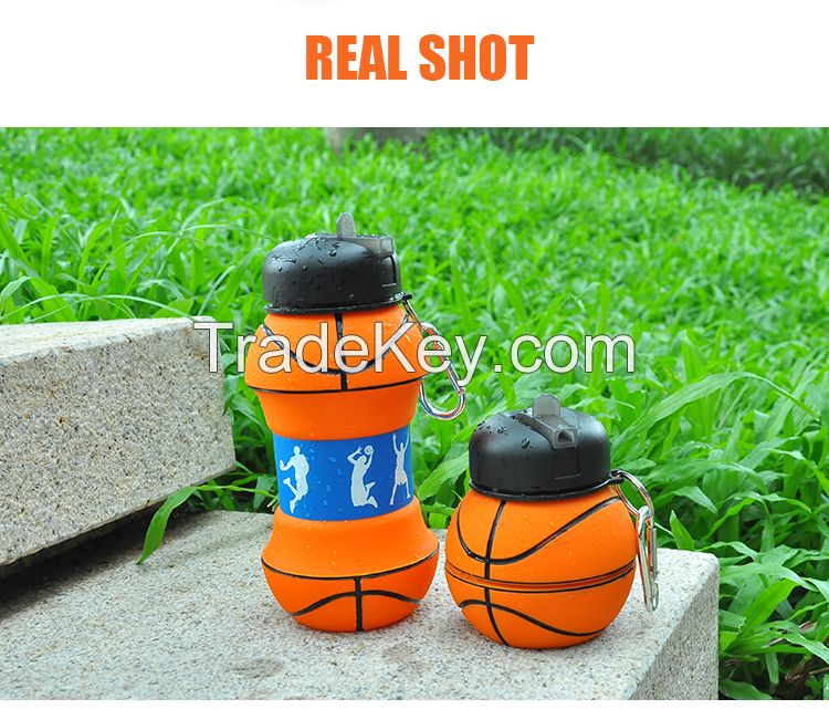 Basketball Shaped Fitness Portable Silicone Fold Drinking Bottle